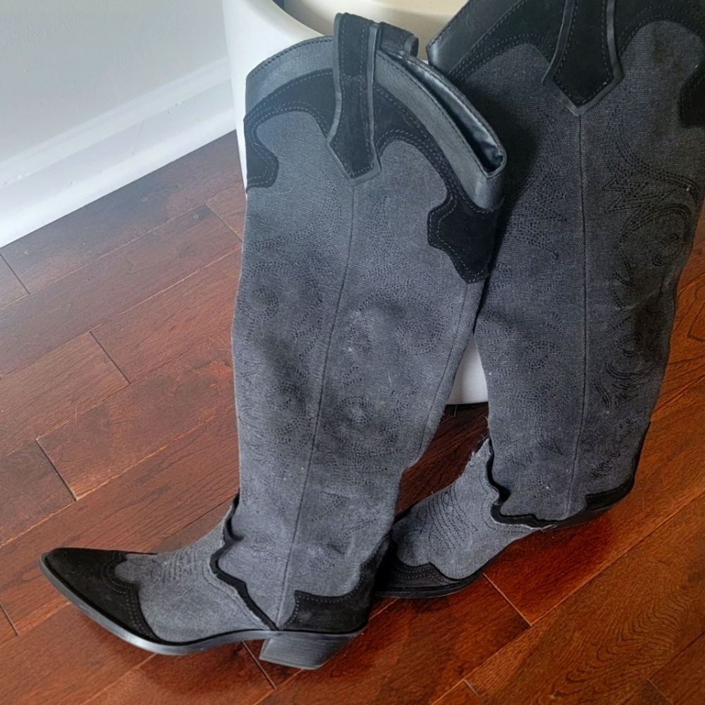 Zara Stylish Gray and Black Cowboy Boots